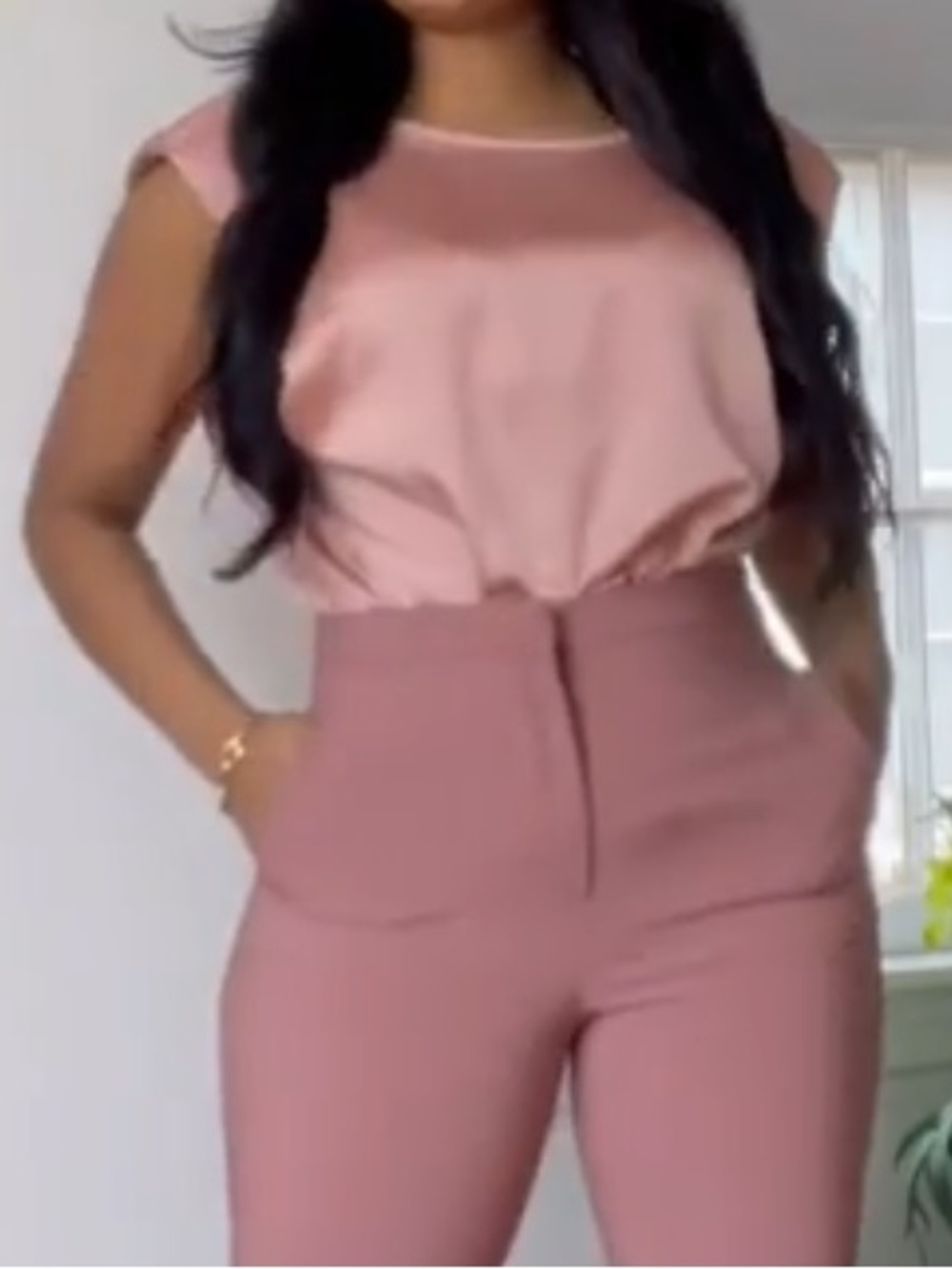 Sleeveless Satin Shell Top in Blush Pink-XL